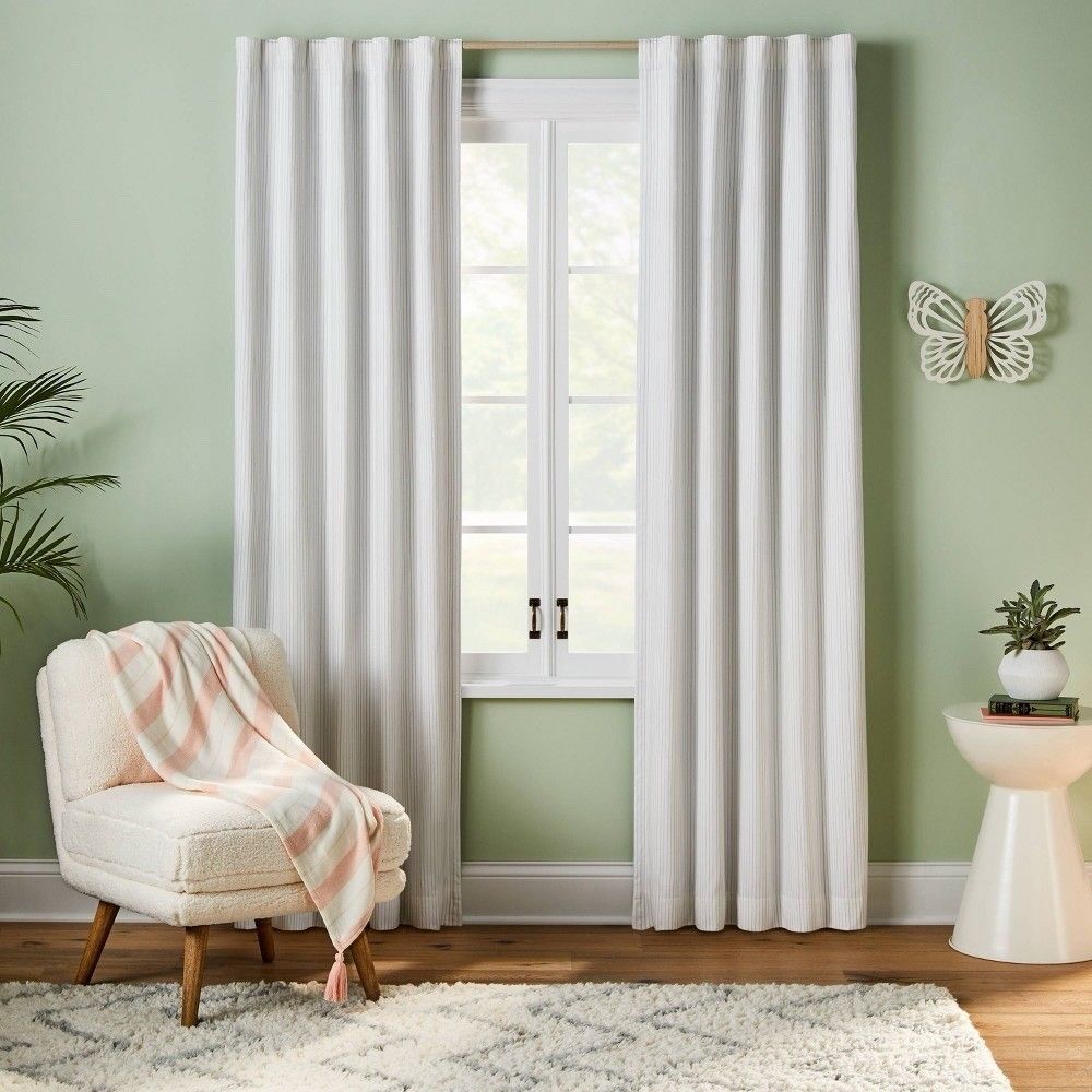 Pillowfort 42x84 Blackout Curtain Panel Beige Mini Stripe Kids Room Window